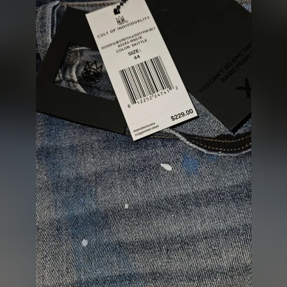 Cult of Individuality Skittle Rocker Slim Stretch Jeans Distress 44x33 $229 - Picture 2 of 4